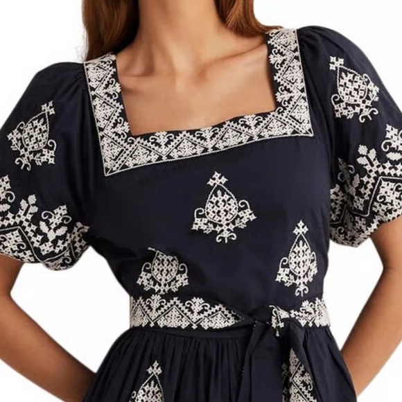 Boden NWOT SquareNeck Embroidered Puff Sleeve Ruffle Rara Dress (Size 4) - Picture 3 of 6